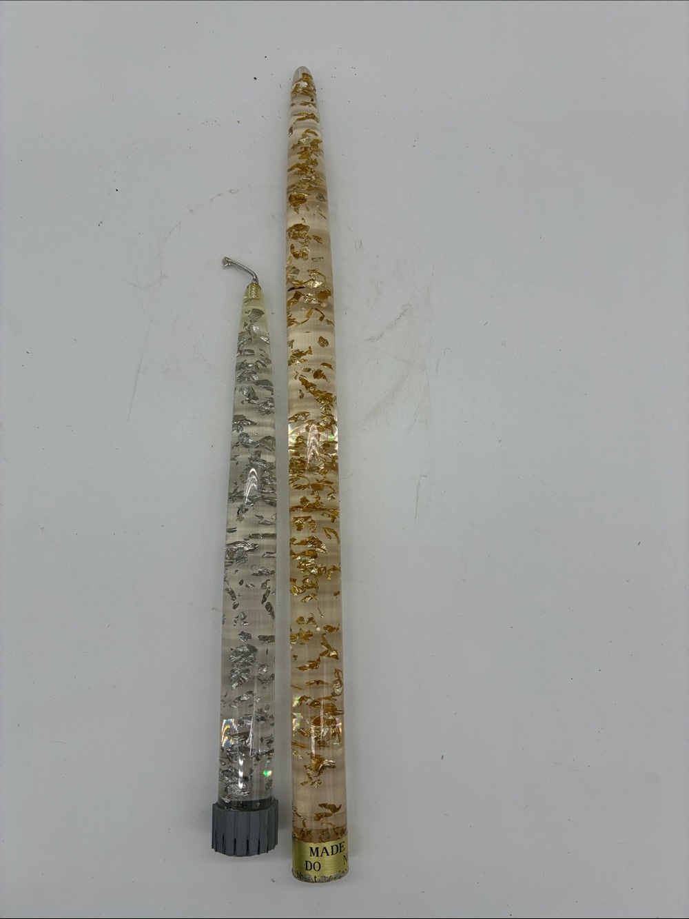 Gold and Silver Decorative lucite vintage Taper Candles - Set of 2